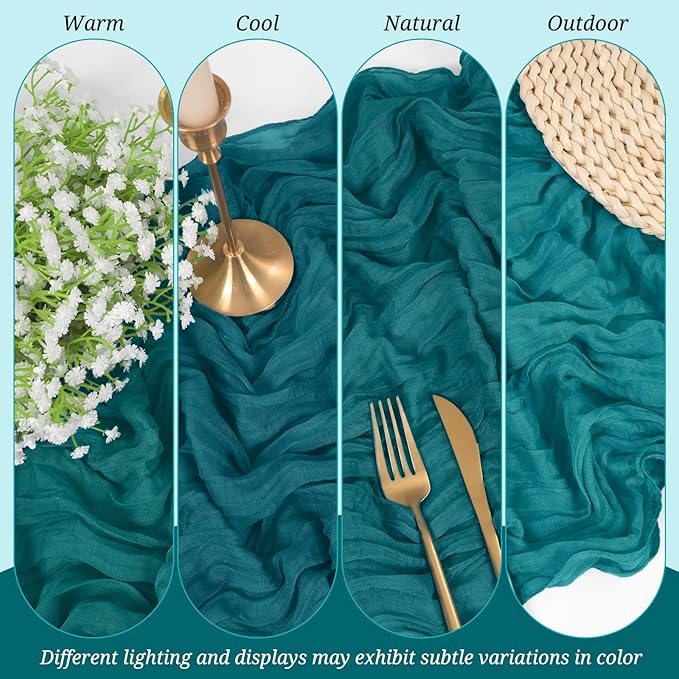 10 Pack Cheesecloth Table Runner Teal, Rustic Boho Gauze Fabric Table Runner Romantic Table Runner for Wedding, Festival, Birthday, Anniversary, Dinner and Outdoor Events (17.7 x 108 inch)