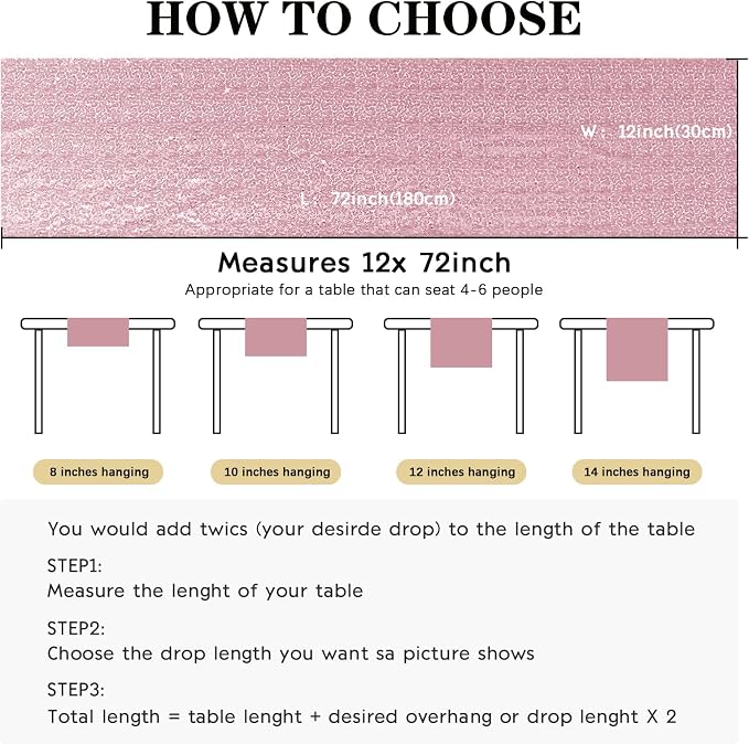 10 Packs 12 x 72 inches Sequin Table Runner, Rose Pink Glitter Table Runner for Birthday Party Supplies Wedding Engagement Baby Shower Holiday Celebration Event Decorations