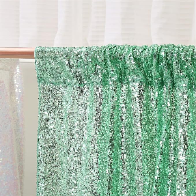 Eternal Beauty Mint Greem Sequin Backdrop, 7x7 Ft Glitter Background Curtains for Shimmer Photography Party Wedding Birthday Back Drop Decor
