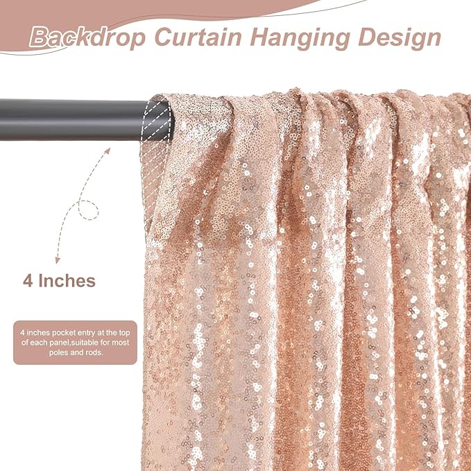 Rose Gold Sequin Backdrop Curtain 6 Pcs 2ftx8ft Wedding Party Backdrop Silver Sparkly Fabric Curtains for Wedding Christmas Party Decor