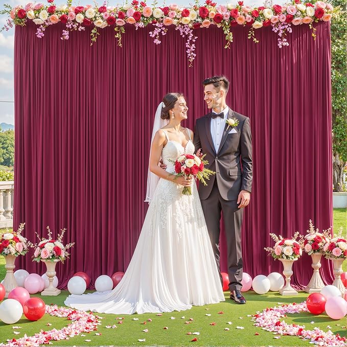10ft x 7ft Burgundy Backdrop Curtain for Parties Wedding Maroon Wrinkle Free Backdrop Drapes Panels for Birthday Party Bridal Shower Photo Photography Polyester Fabric Background Decoration