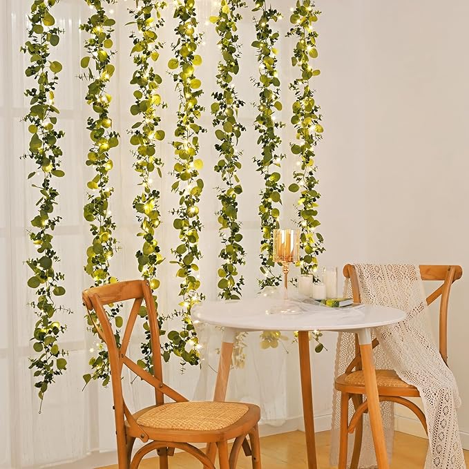Dolicer 2 Packs 6FT Artificial Eucalyptus Garland, Faux Greenery Garland Hanging Fake Silver Dollar Eucalyptus Leaves Vines for Wedding Backdrop Arch Table Wall Party Home Decor