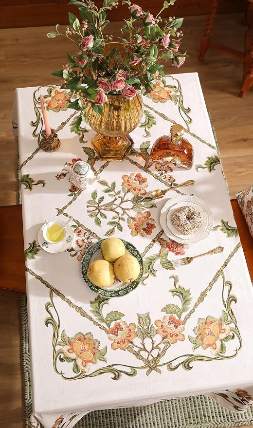 patdrea Vintage French Linen Tablecloth,Rectangular,87"x63"-Santiago C | Beautiful Print Table Cloth for Rectangle Table,Colorful Floral Patterned,for Dining Room Tea Party Thanksgiving