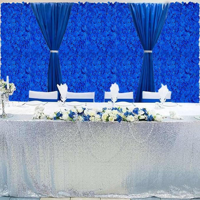 BLOSMON Flower Wall Panel Backdrop Decor Royal Blue Artificial Floral Backdrop for Wedding Party Baby Bridal Shower, 6 Pcs Hanging Fake Hydrangea Wall Decoration Silk Faux Hydrangea Flower Backdrop