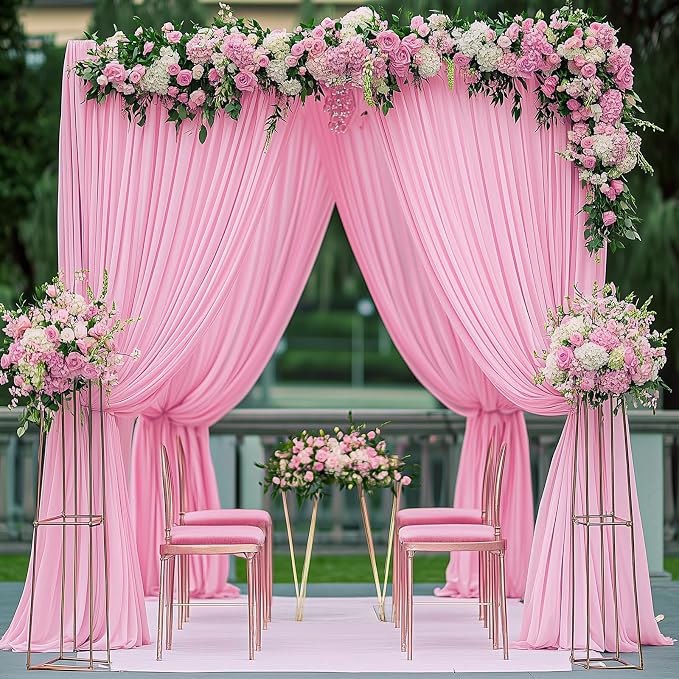 50ftx12ft Pink Backdrop Curtains for Parties, Wrinkle Free Polyester Pink Photo Backdrop Drapes 10 Panels 12 ft Long Back Drop Cloth for Wedding Birthday Photography Background Party