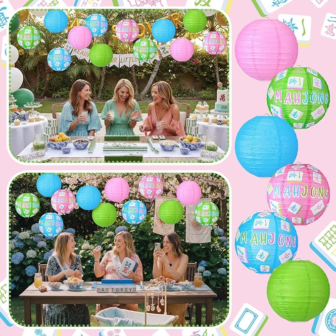 Panelee 12 Pcs Mahjong Party Decorations Mahj Theme Hanging Paper Lanterns for Game Night Mahjong Night Celebrations Party Supplies