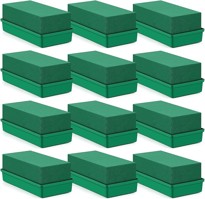 Teenyyou 12 Pack Large Size Floral Foam with Bowl 9.65" l x 4.65" W x 3" H Rectangle Wet Floral Foam Cage Blocks Flower Arrangements Supplies for Table Party Festival Flower Decor