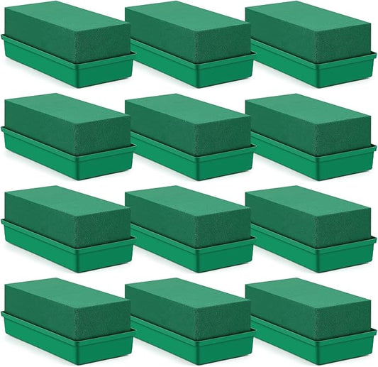 Teenyyou 12 Pack Large Size Floral Foam with Bowl 9.65" l x 4.65" W x 3" H Rectangle Wet Floral Foam Cage Blocks Flower Arrangements Supplies for Table Party Festival Flower Decor