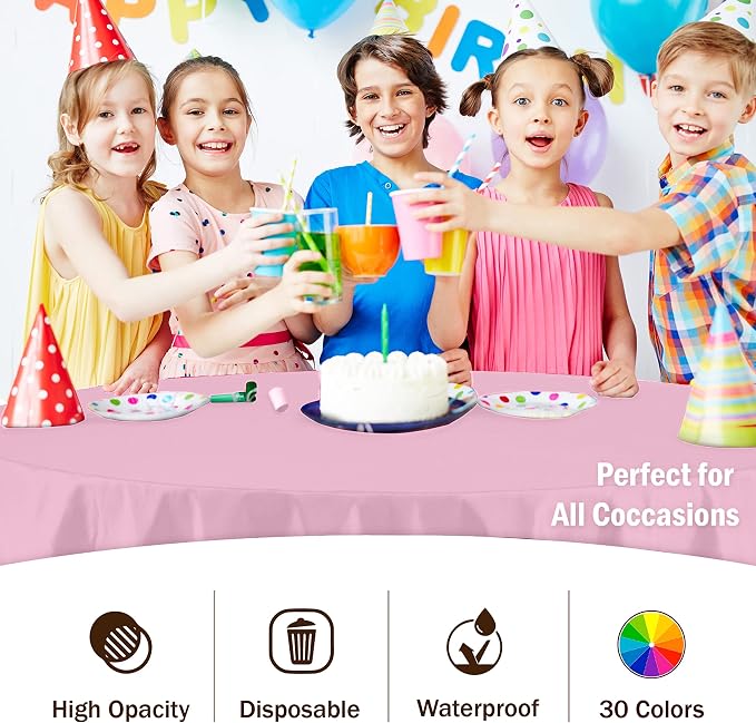 Exquisite Pink Round Tablecloths Plastic Table Cloth Disposable 48 Pack 84" Inch Round Table Cloth Disposable Pink Tablecloths Plastic Tablecloth Indoor/Outdoor Tablecloth Party Supplies