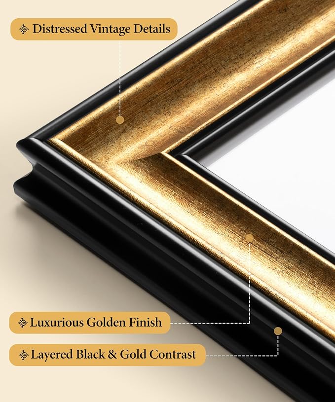 Afuly 11x14 Picture Frame Set of 2 Black Gold Photo Frame Vintage Elegant Frames Antique Distressed Retro Unique Home Decor Wall Hanging Tabletop Artwork Anniversary Birthday for Family Friends