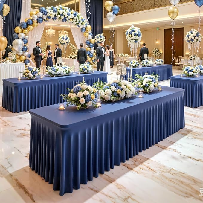 6 Pack Navy Blue Table Cloth for 6 Foot Rectangle Tables Spandex Fitted Tablecloth 6ft Stretch Table Covers Skirt Navy Blue Banquet Tablecloths Wrinkle Free Tablecloth for Party Wedding Birthday Event