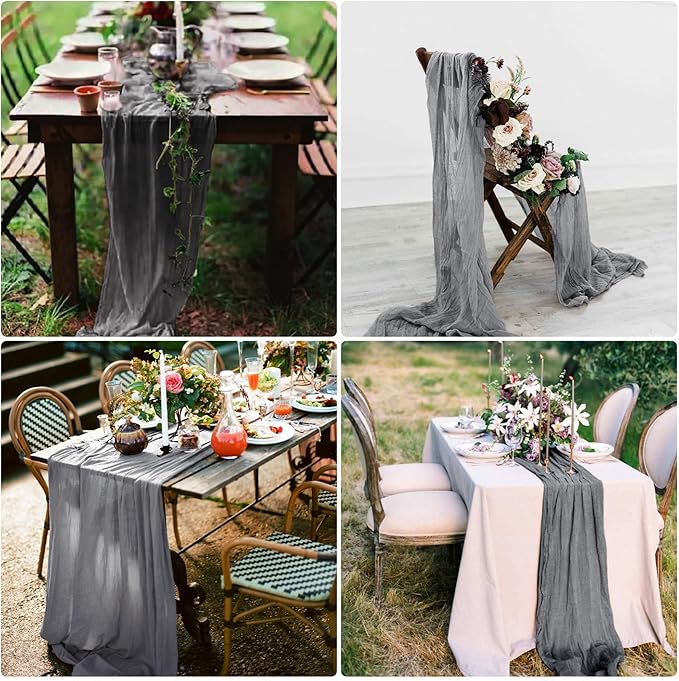 8 Pack Grey Cheesecloth Table Runner 10Ft Gauze Cheese Cloth 35x120 Inch Boho Table Runner Romantic Table Cloth Table Cover for Wedding Bridal Baby Shower Birthday Party Engagement Fall Table Decor