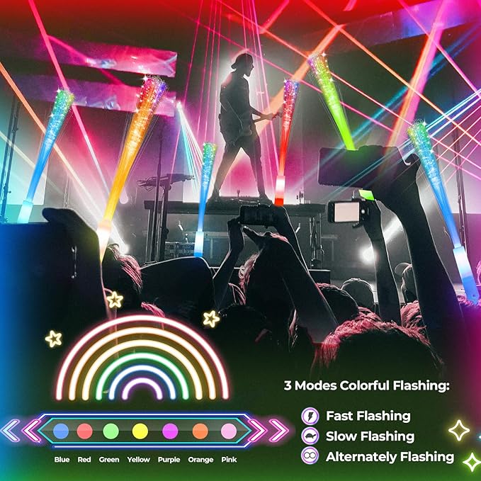SHQDD 100 PCS Glow Fiber Wands Sticks, LED Light Wands, Glow in The Dark Party Supplies, Fiber Optic Wands, LED Flashing Sticks, Fiber Optic Light Wand Stick for Party, Wedding, Halloween & New Year