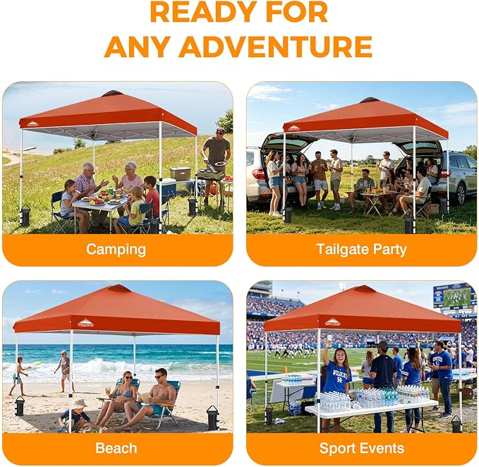 EAGLE PEAK Pop Up Canopy Tent with Wheeled Carry Bag, 8 Stakes, 4 Ropes, 4 Weight Bags, Easy Set Up Tent Canopy, 10x10 ft, 100sqft of Shade, Brick Red