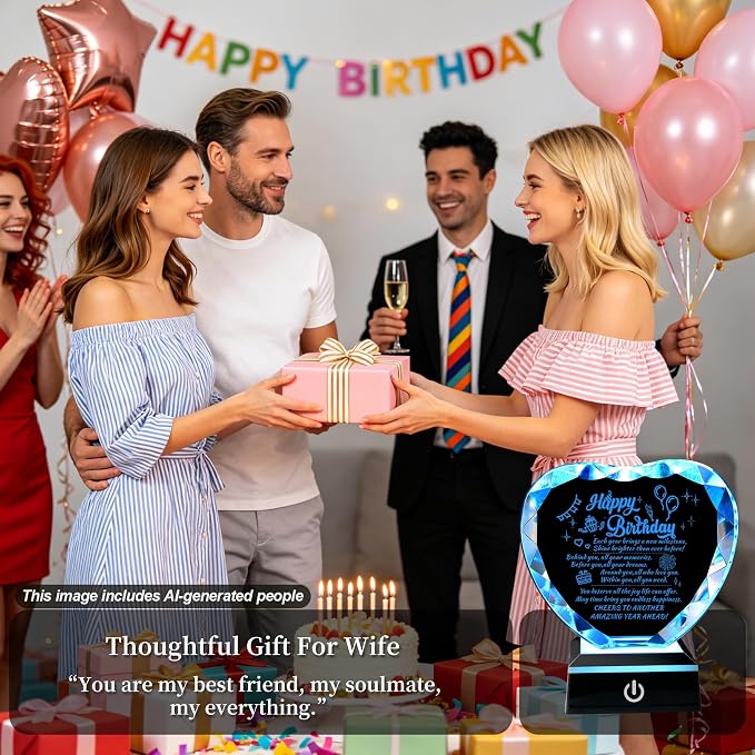 Birthday gift Love crystal with color LED base laser engraving, for husband, wife, mother, father and friends to prepare a unique birthday crystal decoration ideas.