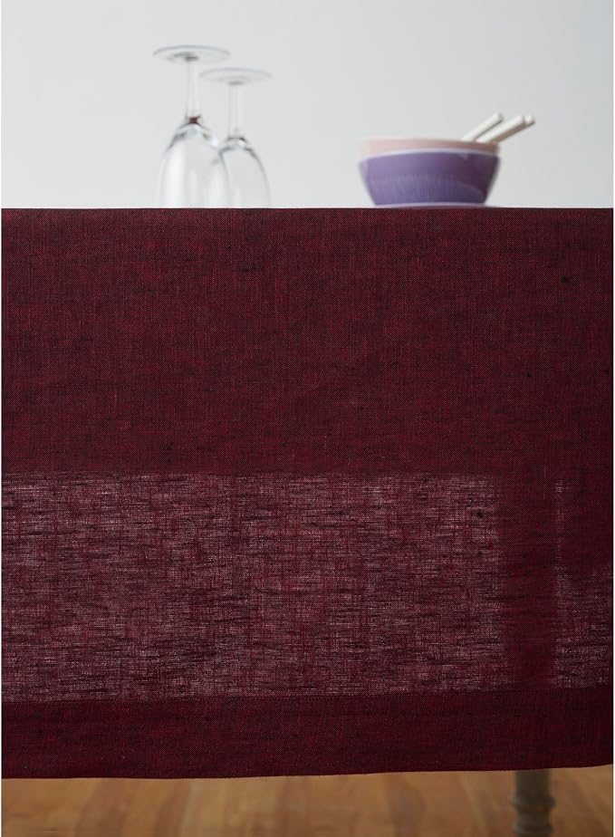 Solino Home Linen Tablecloth 60 x 132 Inch - 100% Pure Linen Red Garnet Table Cloth for Rectangle Tables - Athena, Machine Washable Tablecloth