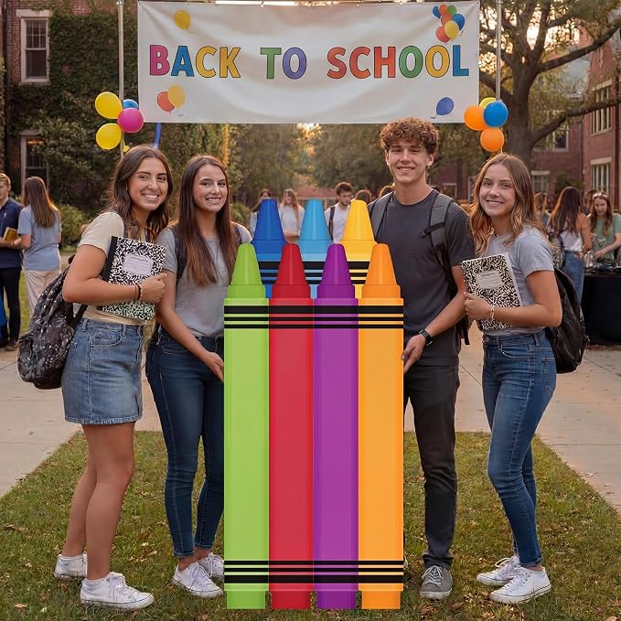 Amyhill 5 ft Coloring Crayons Cardboard Cutout Stand Up Life-Size Drawing Cardboard Cutout Back to Party Decorations First Day Photo Booth Standup for Welcome Party Supplies