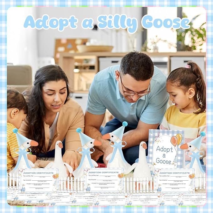 39 Pcs Adopt a Silly Goose Party Favor Include 12 Silly Goose Stuffed Animal 12 Mini Hat 12 Adoption Card 1 Adoption Sign 1 Ribbon 1 Fence for One Silly Goose Baby Shower Party 1st Birthday Decoration