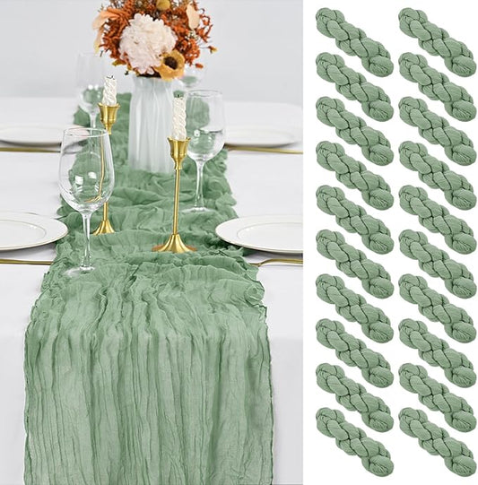 20 Pack Sage Green Table Runner 10Ft Cheesecloth Table Runner Boho Gauze Table Runner Long Cheese Cloth Table Runner Romantic Sheer Fabric Table Runners for Wedding Party Bridal Shower