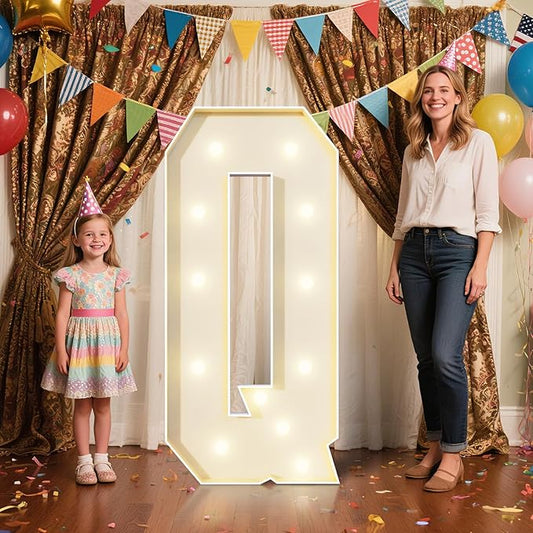 4FT Marquee Letters Q Sign,Large Light Up Numbers Party Decoration - Hook and Loop Fastener,No Tools Easy Setup, Corrugated Plastic for Birthdays Weddings Baby Anniversaries(Letters Q)