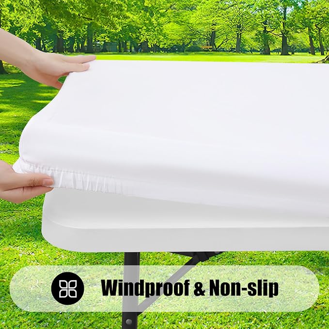 Smiry 6 Pack Rectangle Picnic Table Cloth, Waterproof Elastic Fitted Tablecloths, Washable Polyester Rectangular Patio Table Cover for Camping, Indoor and Outdoor (White, 36"x72")