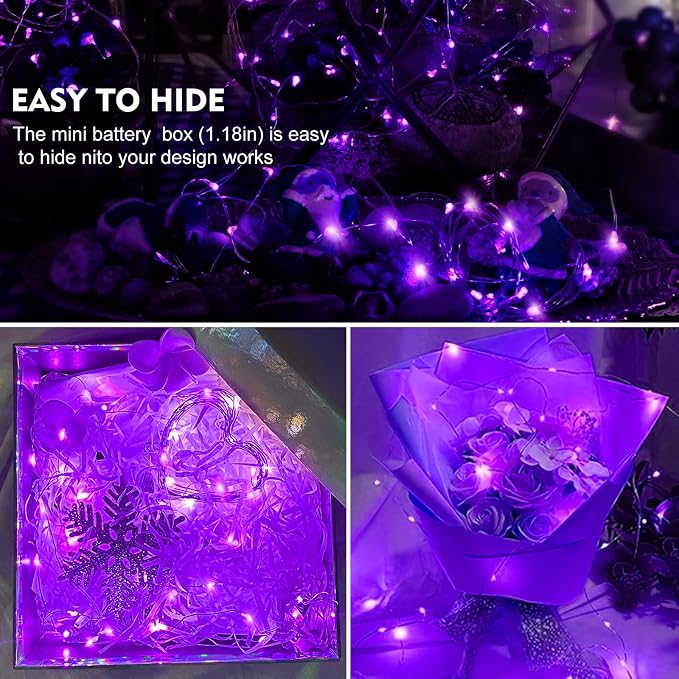 AIKEI 6 Pack LED Fairy Lights Battery Operated, Fairy String Lights 3 Modes Waterproof 7 Feet 20 Led Firefly Starry Lamps for Wedding Party Bedroom Garden Halloween Christmas Decoration Purple
