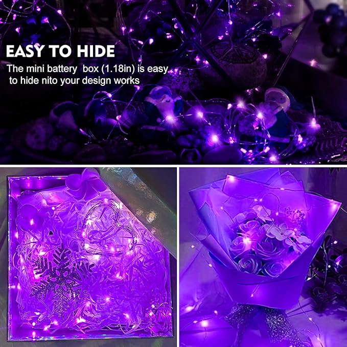 AIKEI 12 Pack LED Fairy Lights Battery Operated, Mini String Lights Waterproof 7ft 20 Led Firefly Starry Lights for Wedding Party Bedroom Garden Christmas Decoration Purple