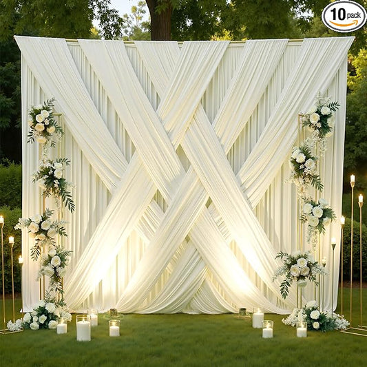 50ft×12ft Ivory Backdrop Curtain for Wedding Parties, 10 Panels Wrinkle Free Polyester Photo Backdrop Drapes Back Drop Cloth for Birthday Photography Background