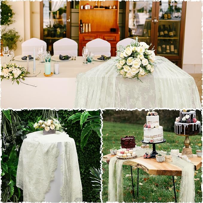 Honeydak 2 Pcs Lace Tablecloth Rectangular 60 x 120 Inch Wedding Rustic Tablecloth Overlay Rose Vintage Embroidered Wedding Reception Party Table Cover Decorations for Bridal Tea Party (Beige)