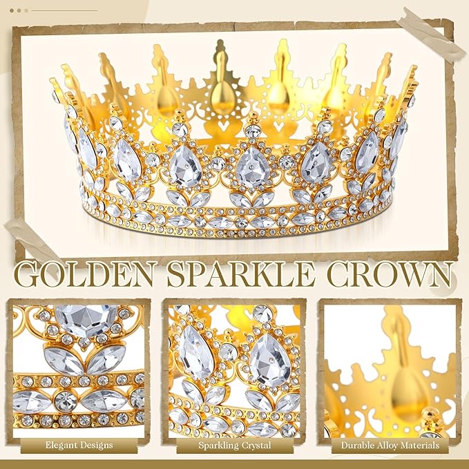57Pcs 5.7'' Gold Crown Cake Topper Happy Birthday Cake Decoration with Crown Ball 3D Butterflies Birthday Candle Elf Sign Decor for Women Queen Anniversary Celebration Wedding Party Supplies