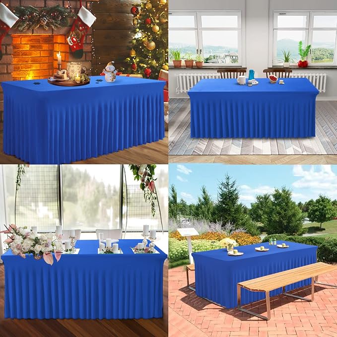 BDDC One-Piece Spandex Table Cover Skirt for 8FT Rectangle Tables | GRS-Certified Eco-Friendly Fabric, Elastic Fitted Ruffle Tablecloth, Washable, For Banquets, Weddings & Parties