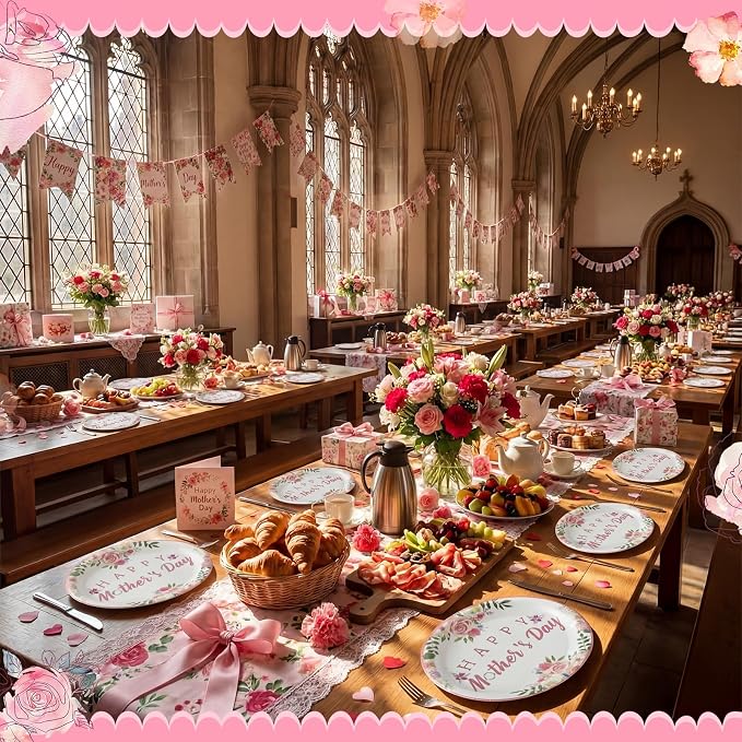 Jenaai 100 Pcs Mothers Day Oval Paper Plates Mothers Day Party Decorations 12.6" x 10.6" Happy Mother's Paper Plates Heavy Duty Plate Floral Disposable Tableware Set for Mother's Party Supplies