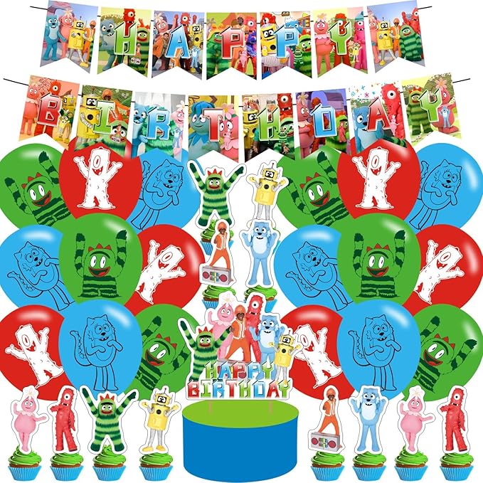 PINUO Yo Gabba Birthday Decorations,Yo Gabba Themed Party Decorations,Yo Gabba Party Favors Supplies Gifts Room Decor,Banner Balloons Cake Cupcake Toppers