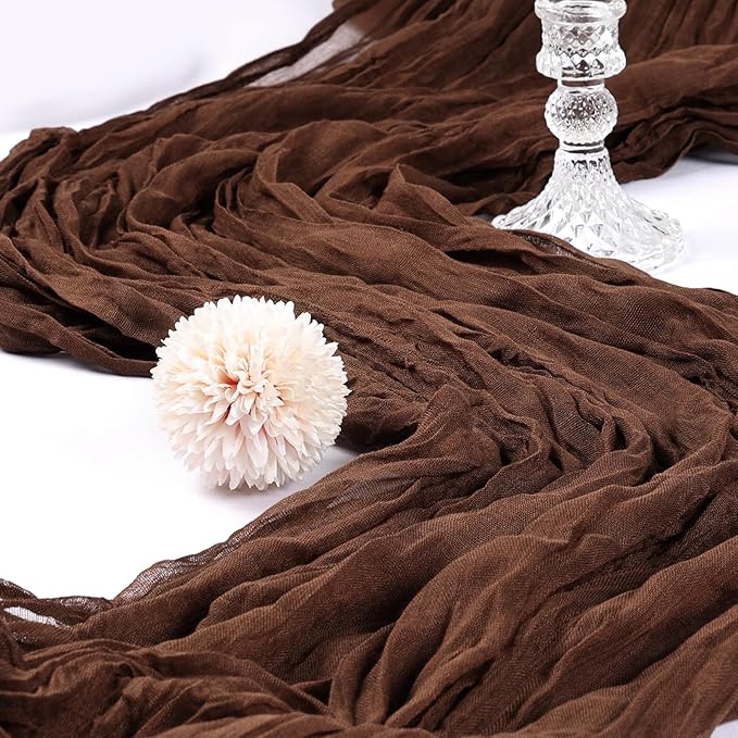 6 Pack 10FT Brown Cheesecloth Table Runner 120 Inch Long Gauze Rustic Boho Spring Cheese Cloth Table Runner Sheer Fabric Decorations for Holiday Party Wedding Banquet Bridal Baby Shower Décor
