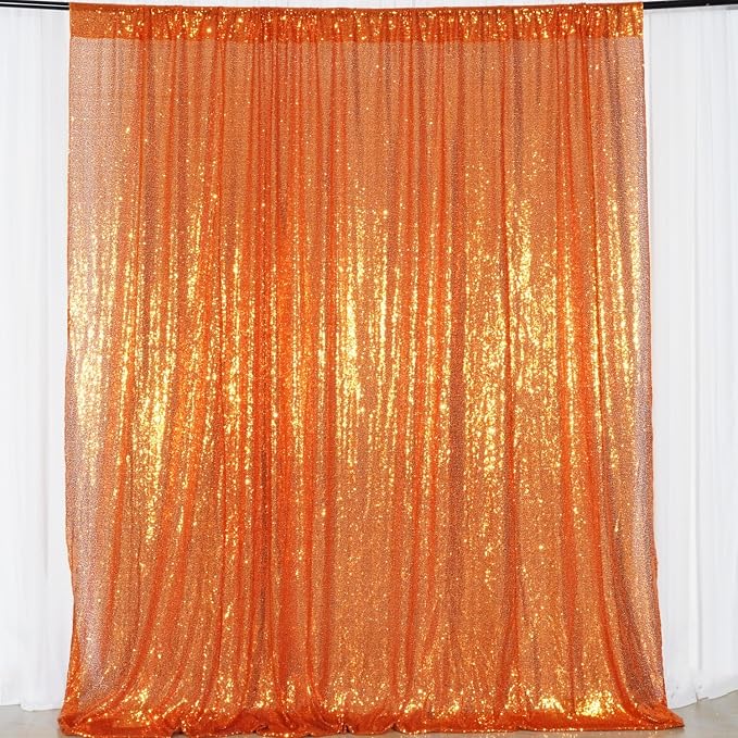 Poise3EHome Orange Sequin Backdrop, 10Ft x 10Ft Glitter Photography Background Curtains for Halloween Party Wedding Birthday Christmas Thanksgiving Decoration