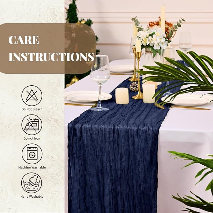 Pesonlook 12 Pack Navy Blue Cheesecloth Table Runner, Long Romantic Semi Sheer Rustic Boho Gauze Table Runners for Wedding Bridal Shower Birthday Party Decorations(17.7×108 Inch)
