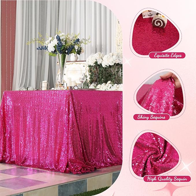 PartyDelight Hot Pink Sequin Tablecloth 50x80 Inch Rectangle Table Cloth Glitter for Party Baby Shower Christmas Decorations