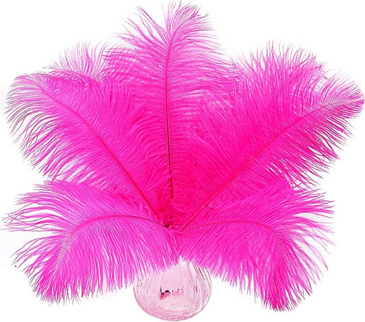 10pcs Natural Hot Pink Ostrich Feathers 14-16inch 35-40cm for Wedding Party Centerpieces, Easter Home Decorations
