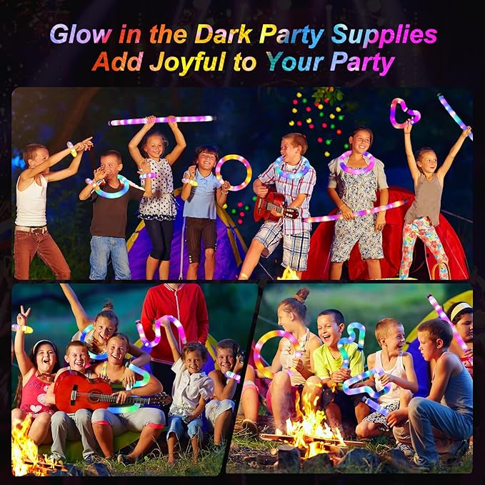 Light Up Pop Fidget Tubes Party Favors for Kids, 12 Pack Glow in The Dark Party Supplies Toddler Sensory Toys, Large Glow Sticks as Goodie Bag Stuffers and Birthday Party Pack Return Gifts for Kids