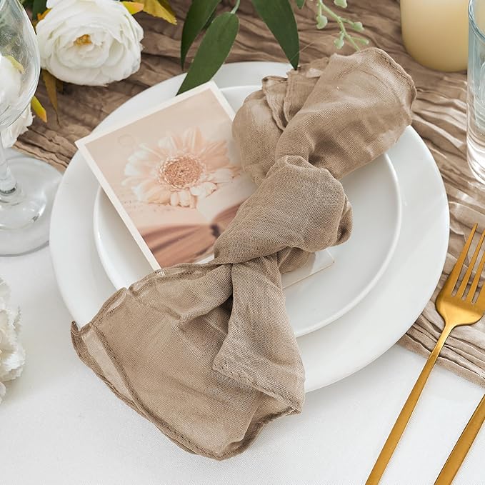 24 Pack Cheesecloth Napkins 20"x20" Nude Boho Gauze Cheese Cloth Napkins Bulk Rustic Dinner Table Decor for Wedding Bridal Baby Shower Party