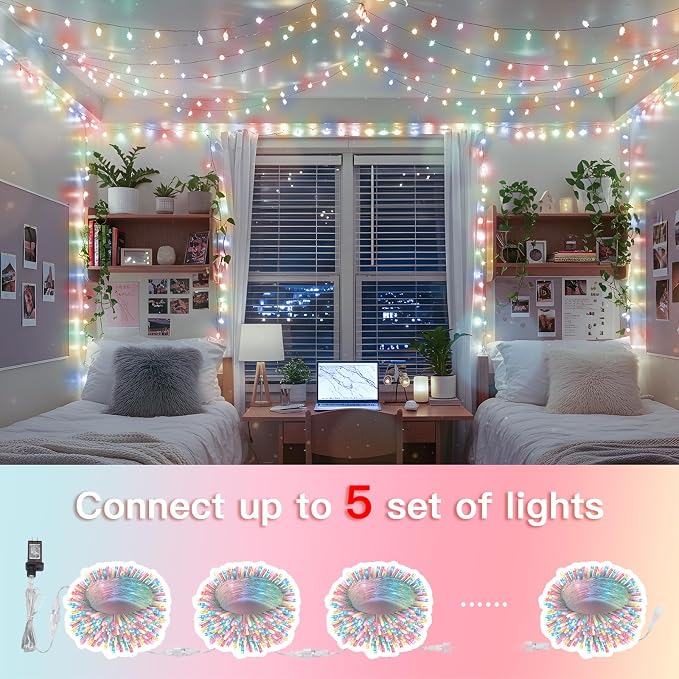 suddus String Lights Indoor Bedroom, 66ft 200 Led Christmas Light Outdoor Clear Wire Connectable, Plug in Fairy String Lights with Remote for Christmas, Dorm, Party, Easter Decoration, Multicolor