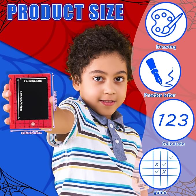 Nezyo 12 Pack Spider Web Party Favors, Mini LCD Writing Tablet for Kids, 4.6'' Spider Web Checked Board Drawing Tablet Erasable Reusable Electronic Drawing Pads for Birthday Supplies
