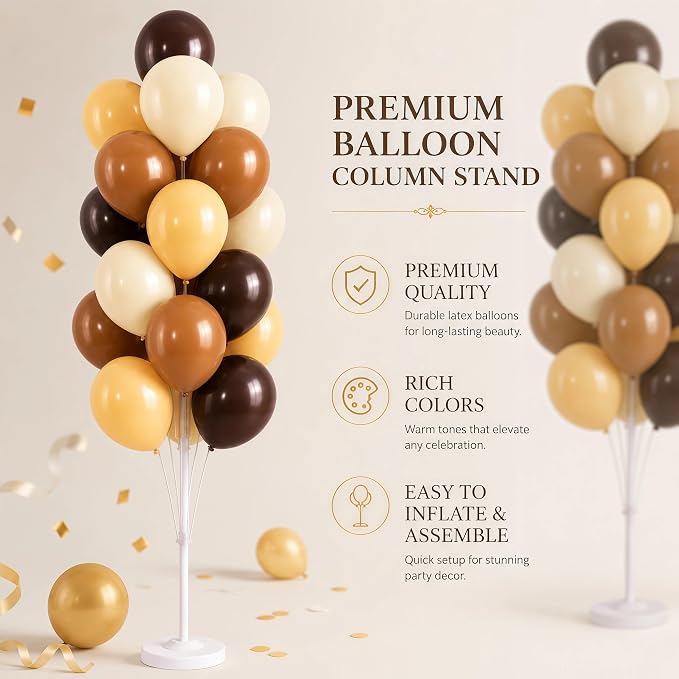 Hiins Balloon Column Kit Set of 2 With Balloons Included - with Base,Pole,Balloon Tower Backdrop Decoration for Wedding, Baby Shower,Birthday Party,Bachelorette Parties (3xChocolate Brown)