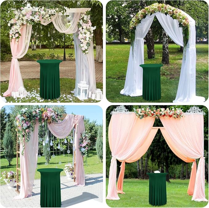 6 Packs Round Cocktail Table Skirt 32"x 43" Spandex Stretch Cocktail Tablecloth with Wavy Drapes, Dark Green Spandex Fitted High Top Table Covers for Wedding Bar Party Birthday Banquet Table
