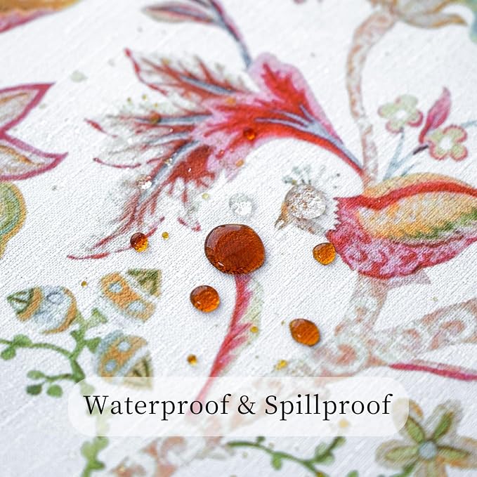 Rectangle Tablecloth, Linen Textured Wrinkle Free Waterproof Table Cloth, Flowers and Birds Fabric Table Cover for Outdoor, Farmhouse, Dining, Kitchen - Spring/Summer, 60 x 120 Inch