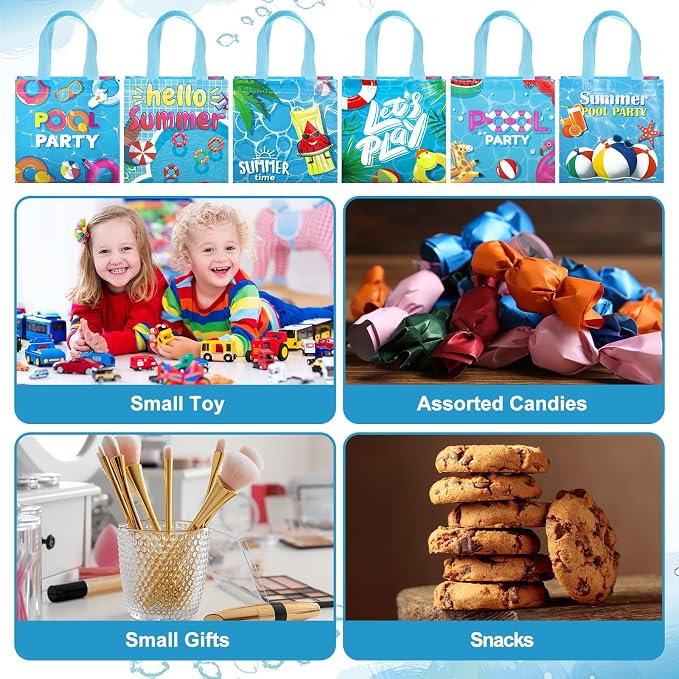 Sweetude 40 Pcs Hello Summer Gift Party Favor Bags with Handle, Non Woven Goodie Bags Birthday Favor for Birthday Baby Shower Packaging Supplies