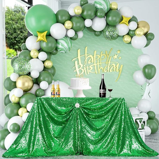 PartyDelight Green Sequin Tablecloth 60x120 Inch Rectangle Table Cloth Glitter for Party Baby Shower Christmas Decorations