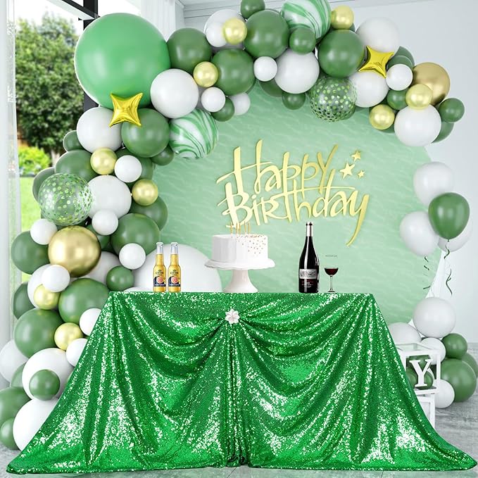 PartyDelight Green Sequin Tablecloth 60x102 Inch Rectangle Table Cloth Glitter for Party Baby Shower Christmas Decorations