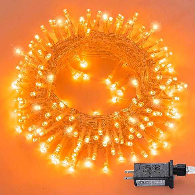 JMEXSUSS 300 LED Orange Lights for Halloween Indoor Outdoor Decor, 99FT Orange Christmas Lights Clear Wire Plug in for Fall Party RV Patio Yard Halloween Tree Decorations