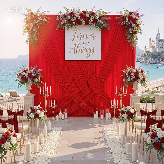 10x10ft Wrinkle Free Red Backdrop Curtains for Parties, 2 Panels 5x10ft Silky Polyester Photo Backdrop Drapes Back Drop Cloth Drapery for Wedding Birthday Photography Background Decor